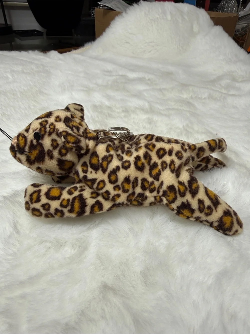Leopard Print Plush Cat Keychain